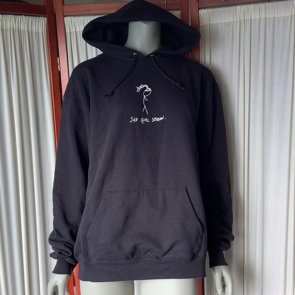 Champion Woman's Black Pullover Hoodie Sad Girl Season Bar Stool Sports Large